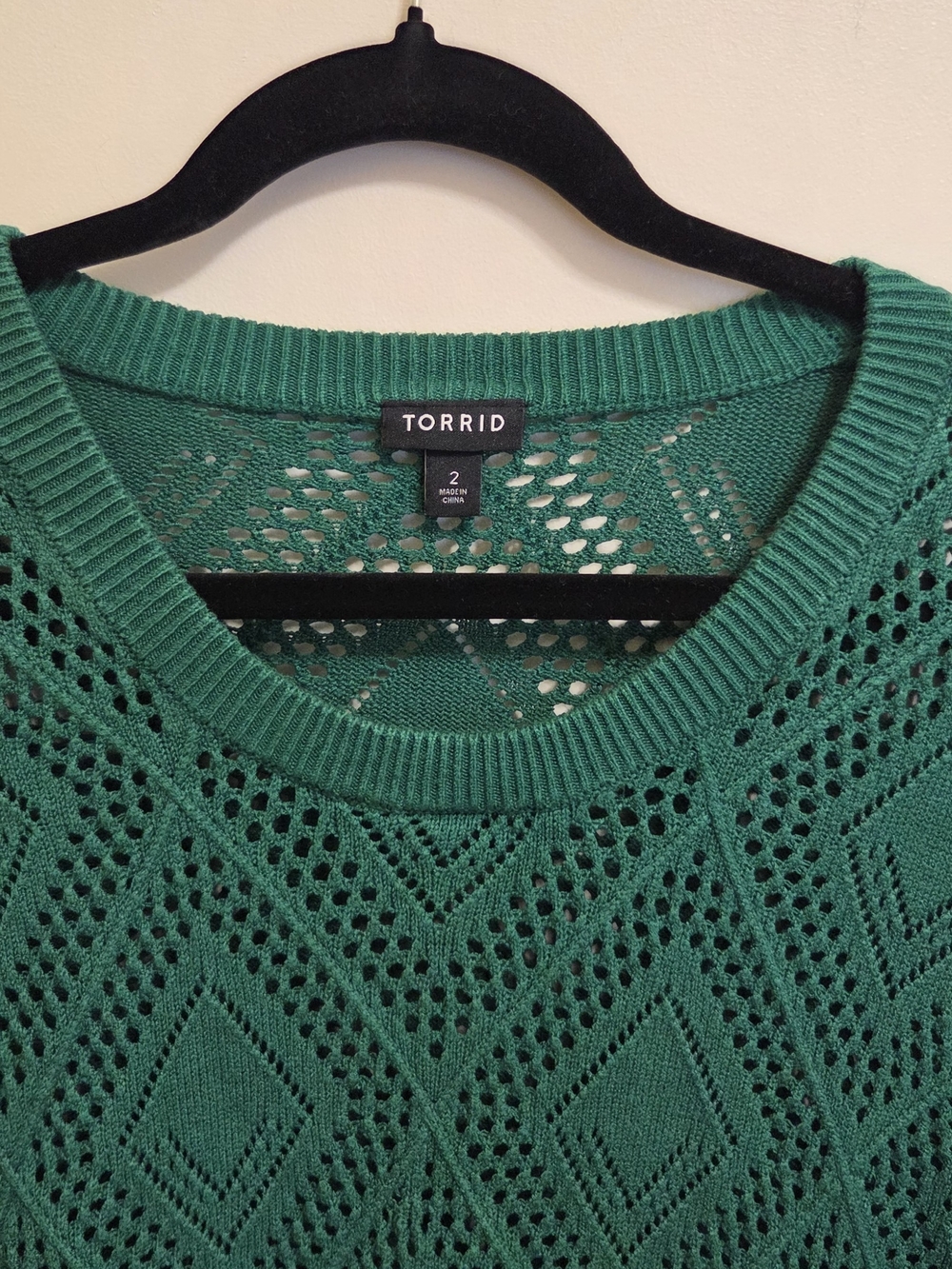 Torrid Green Open-Knit Pointelle Diamond Crewneck Sweater 2X - Picture 3 of 5